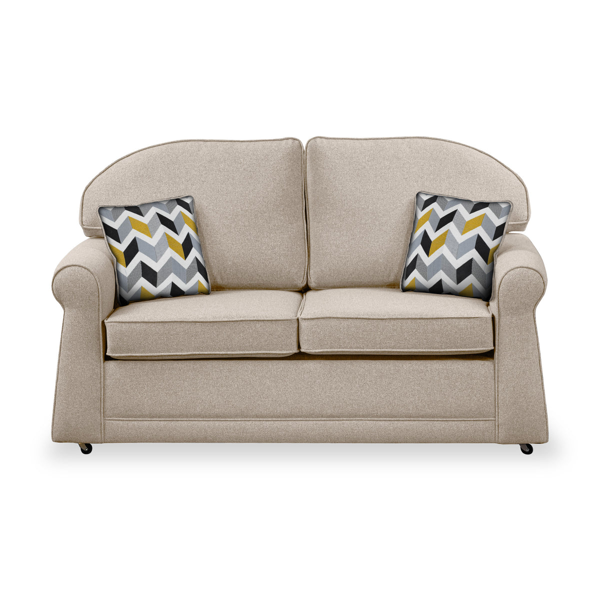 Giselle Fawn Soft Weave 2 Seater Sofabed with Mustard Scatter Cushions from Roseland Furniture