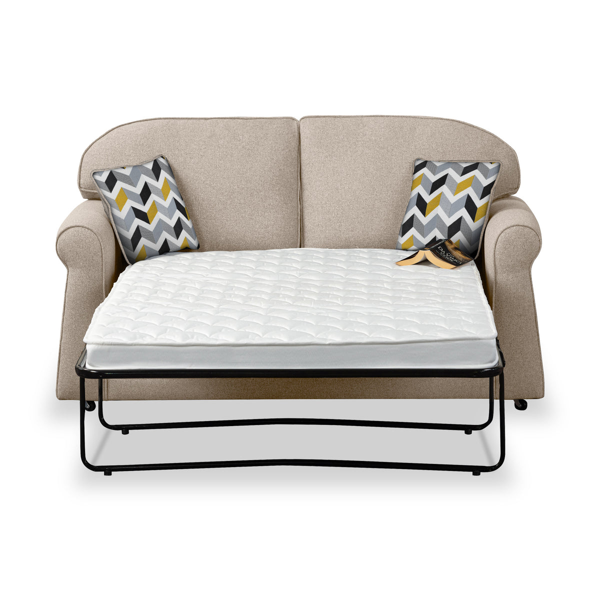 Giselle Fawn Soft Weave 2 Seater Sofabed with Mustard Scatter Cushions from Roseland Furniture