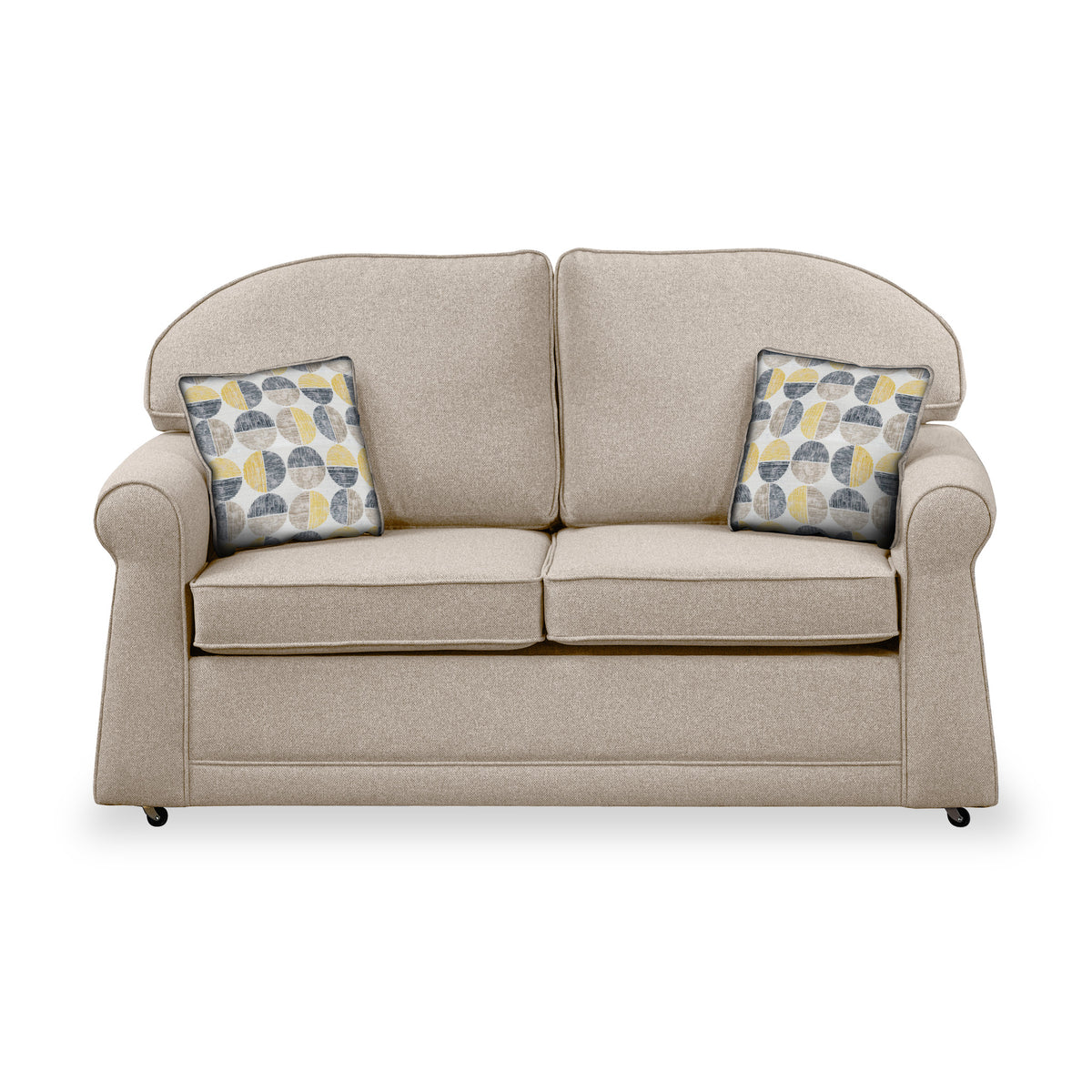 Giselle Fawn Soft Weave 2 Seater Sofabed with Beige Scatter Cushions from Roseland Furniture