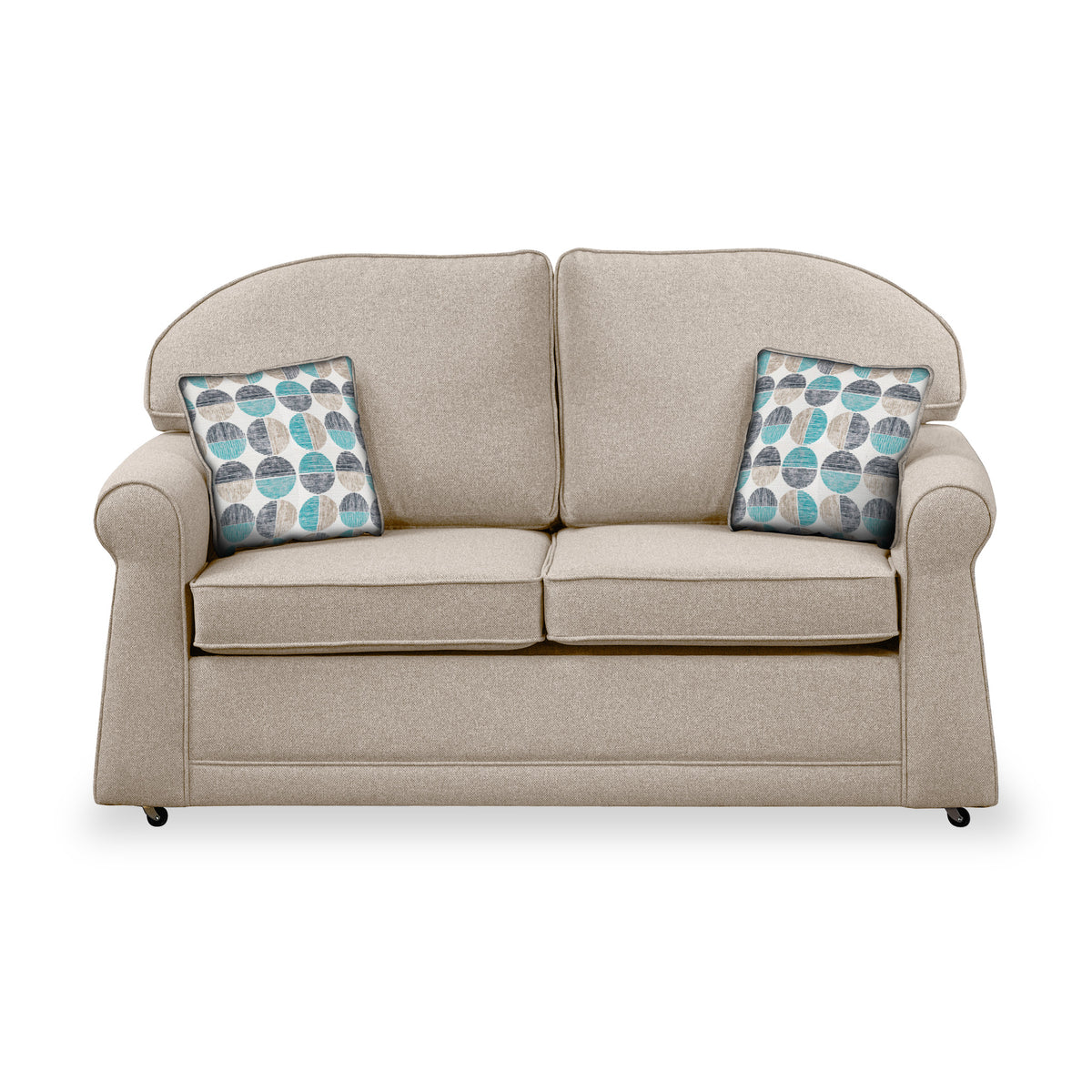 Giselle Fawn Soft Weave 2 Seater Sofabed with Duck Egg Scatter Cushions from Roseland Furniture