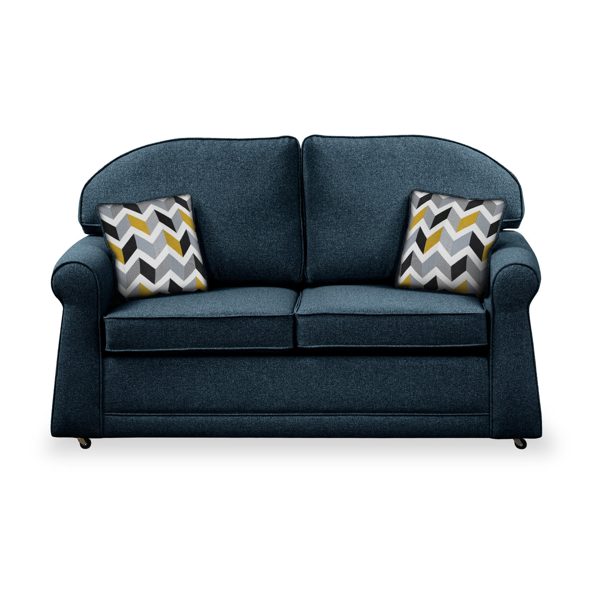 Giselle Midnight Soft Weave 2 Seater Sofabed with Mustard Scatter Cushions from Roseland Furniture