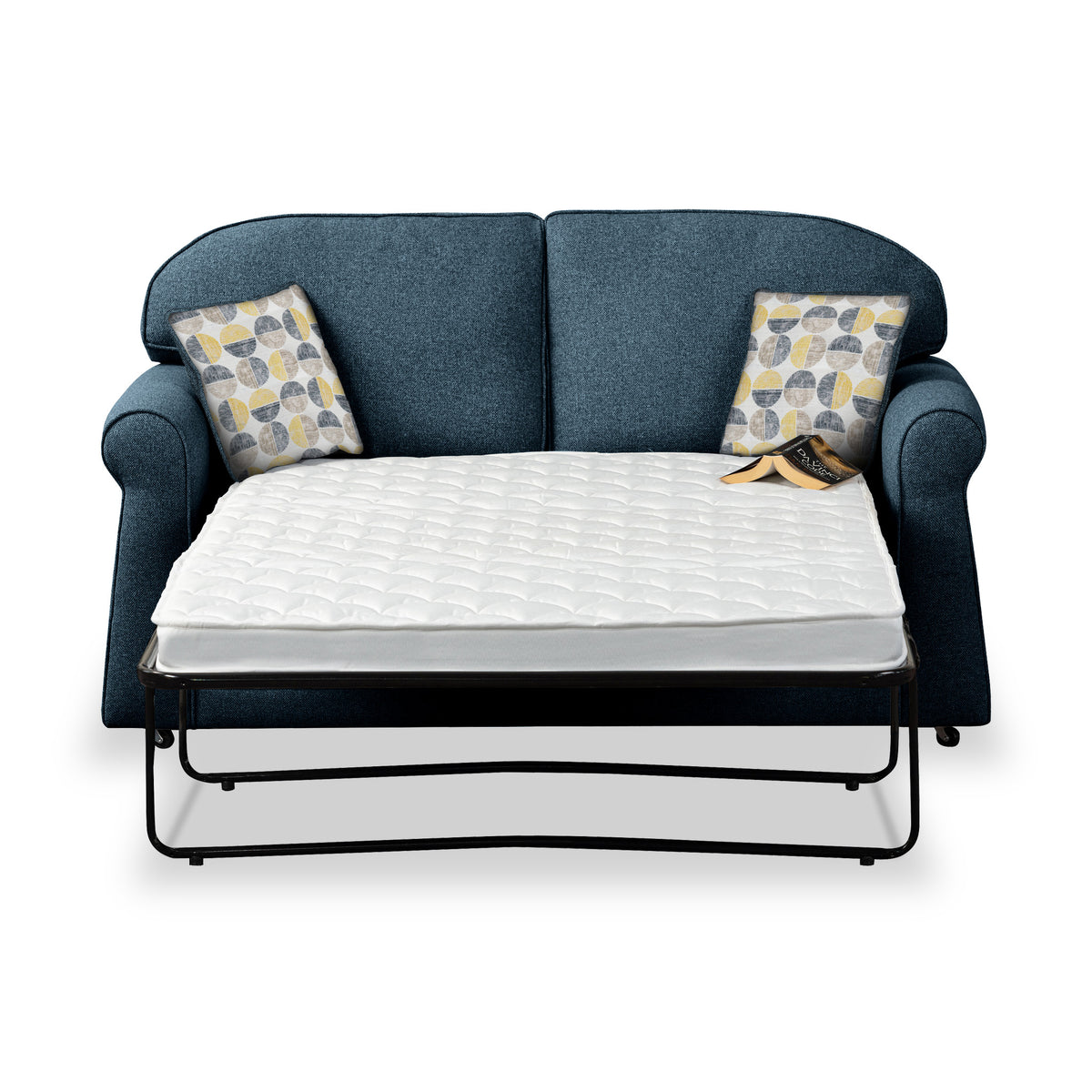 Giselle Midnight Soft Weave 2 Seater Sofabed with Beige Scatter Cushions from Roseland Furniture