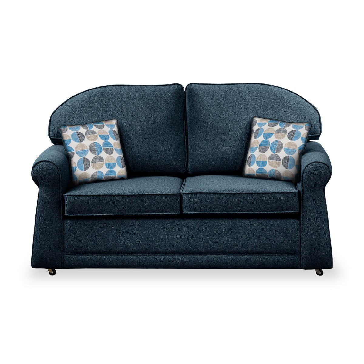 Giselle Midnight Soft Weave 2 Seater Sofabed with Blue Scatter Cushions from Roseland Furniture