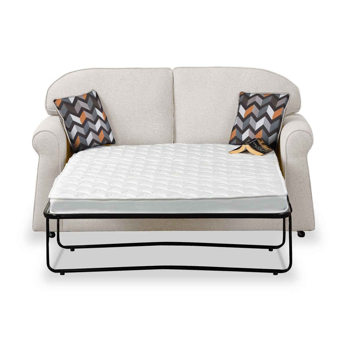 Giselle Oatmeal Soft Weave 2 Seater Sofabed with Charcoal Scatter Cushions from Roseland Furniture