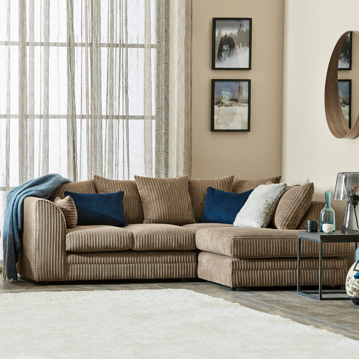 Bletchley Coffee Right Hand Jumbo Cord Chaise Sofa for living room