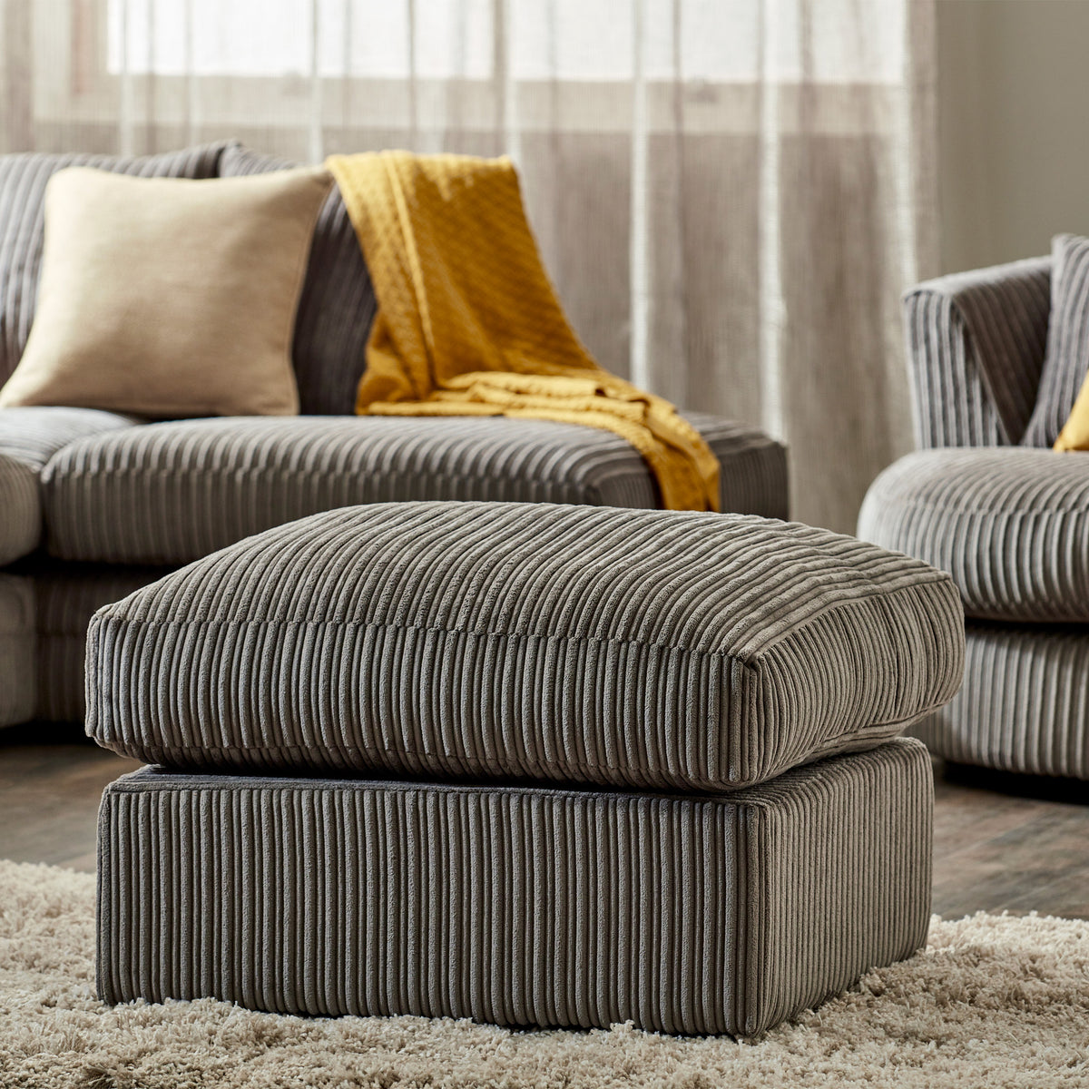 Bletchley Charcoal Jumbo Cord Footstool for living room