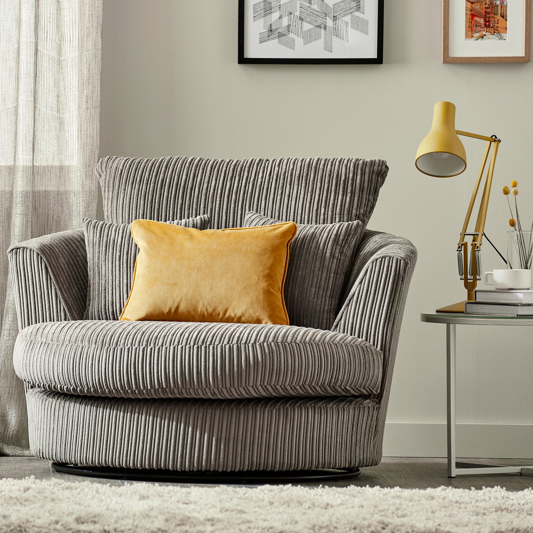 Bletchley Jumbo Cord Fabric Swivel Arm Chair Roseland Roseland