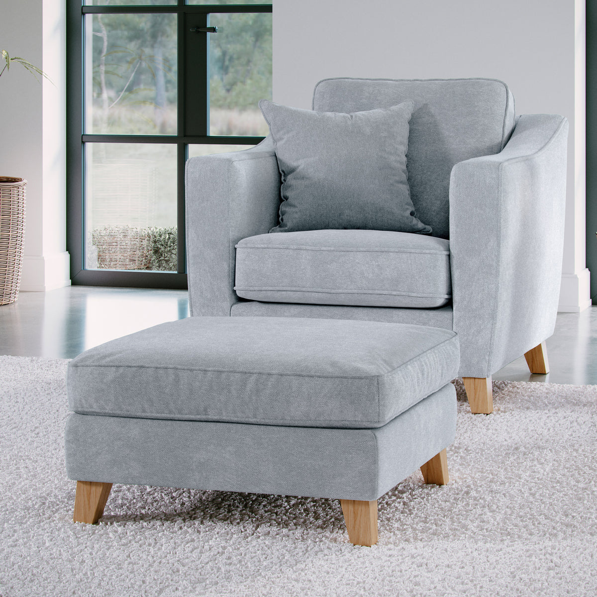 Claridge Soft Chenille Footstool Ice from Roseland Furniture