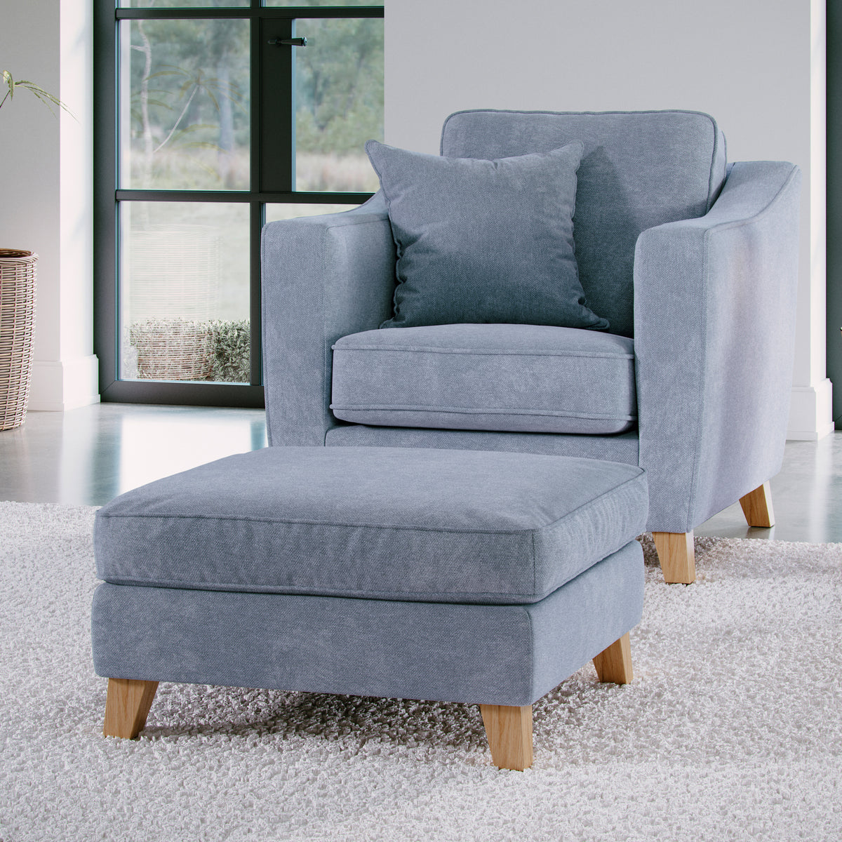 Claridge Soft Chenille Footstool Ice Life1 from Roseland Furniture