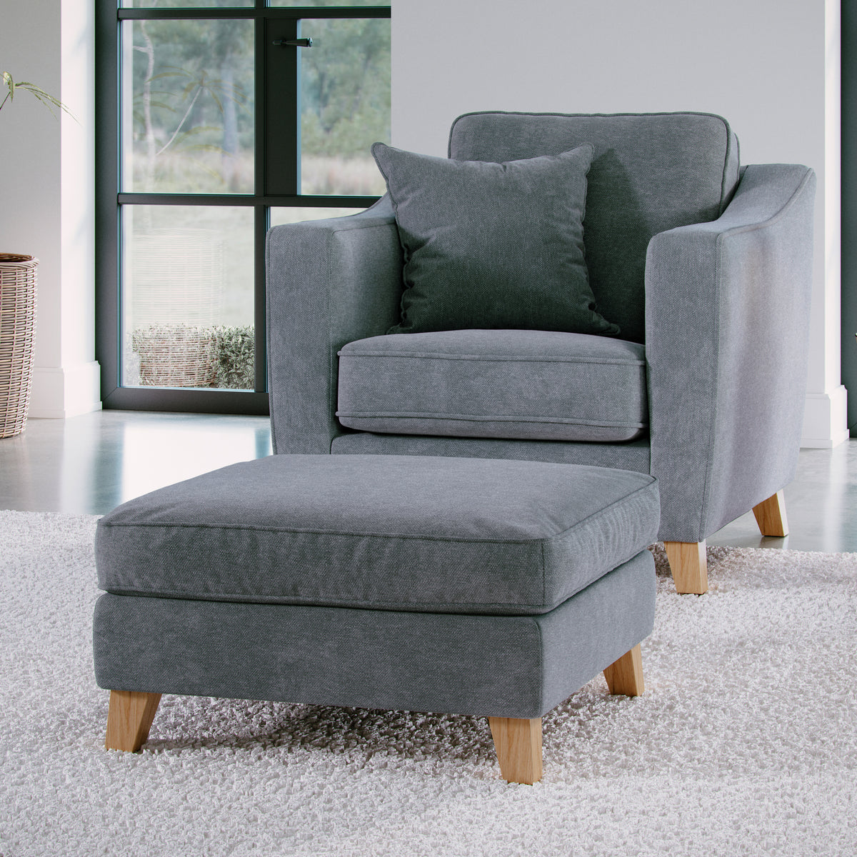 Claridge Soft Chenille Footstool Steel Life1 from Roseland Furniture