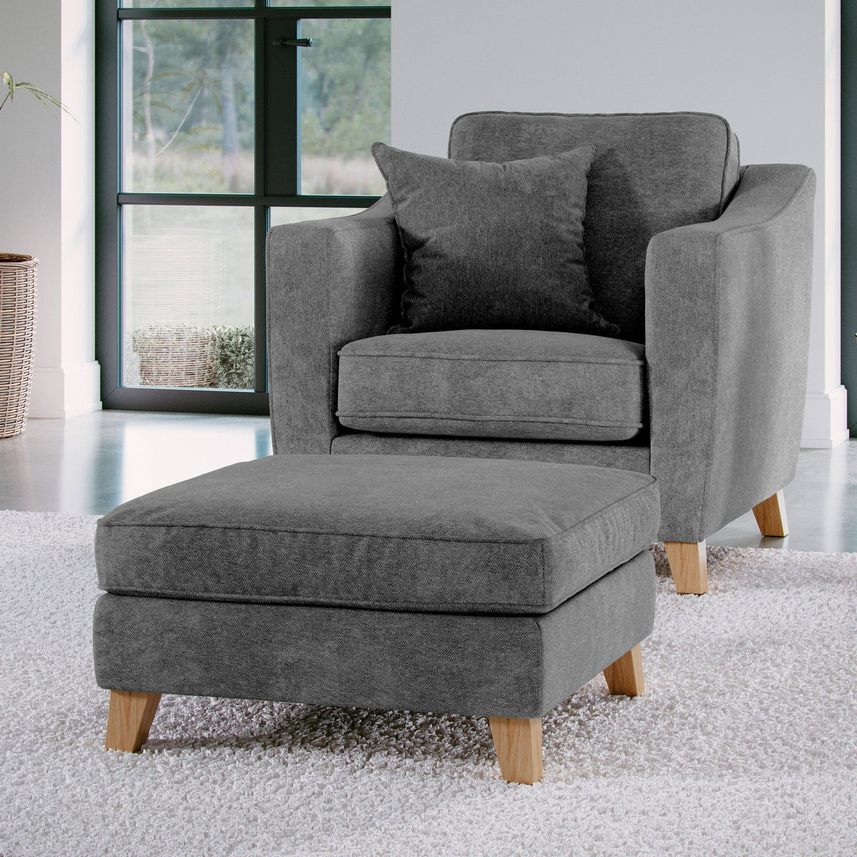 Claridge Soft Chenille Footstool Heather from Roseland Furniture