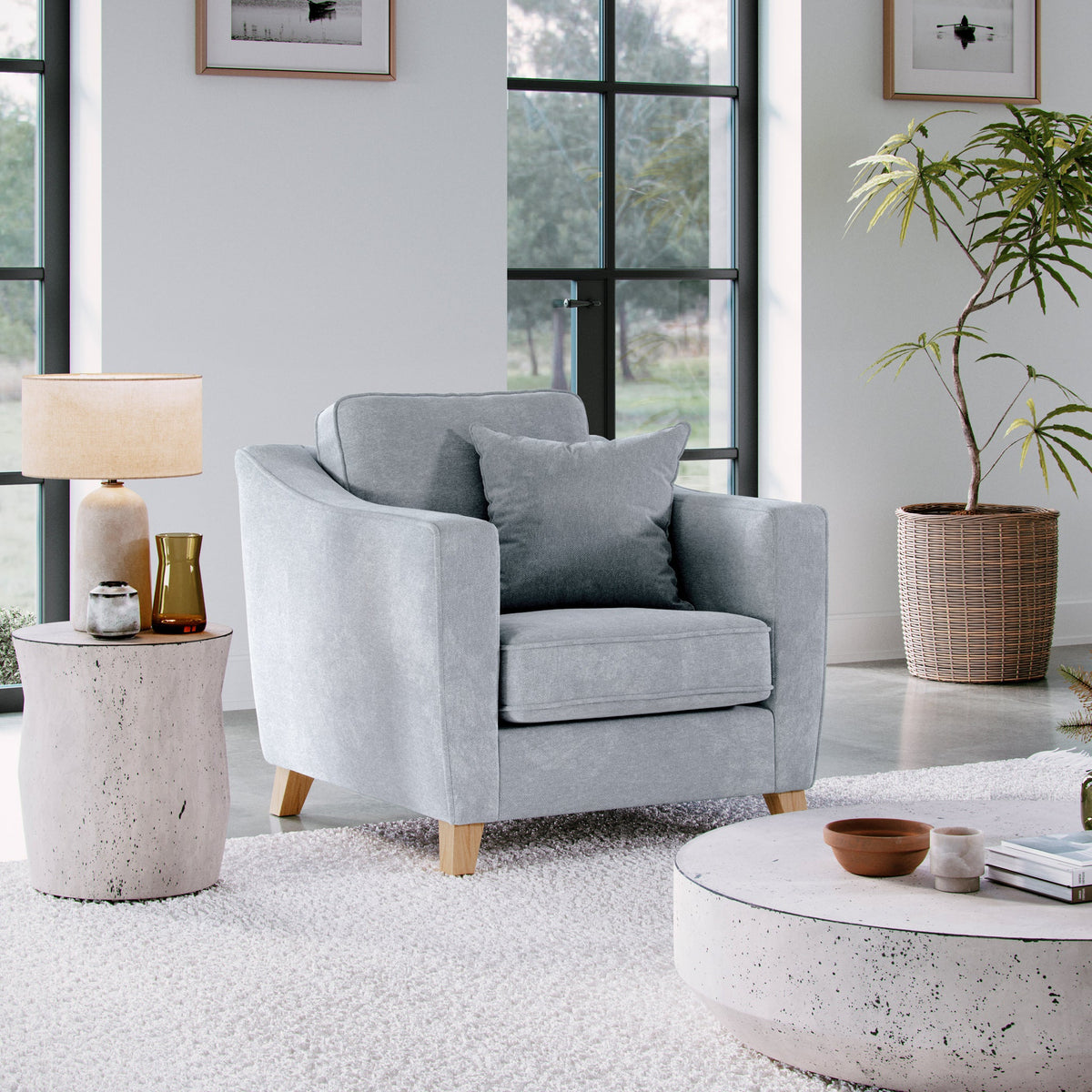 Claridge Soft Chenille Armchair Ice from Roseland Furniture
