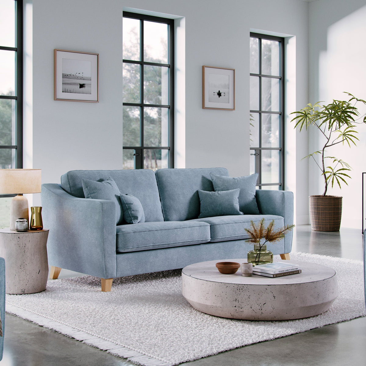 Claridge Soft Chenille 4 Seater Sofa Ice Life1 from Roseland Furniture