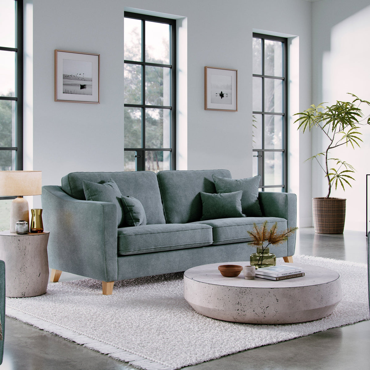 Claridge Soft Chenille 4 Seater Sofa Steel Life1 from Roseland Furniture