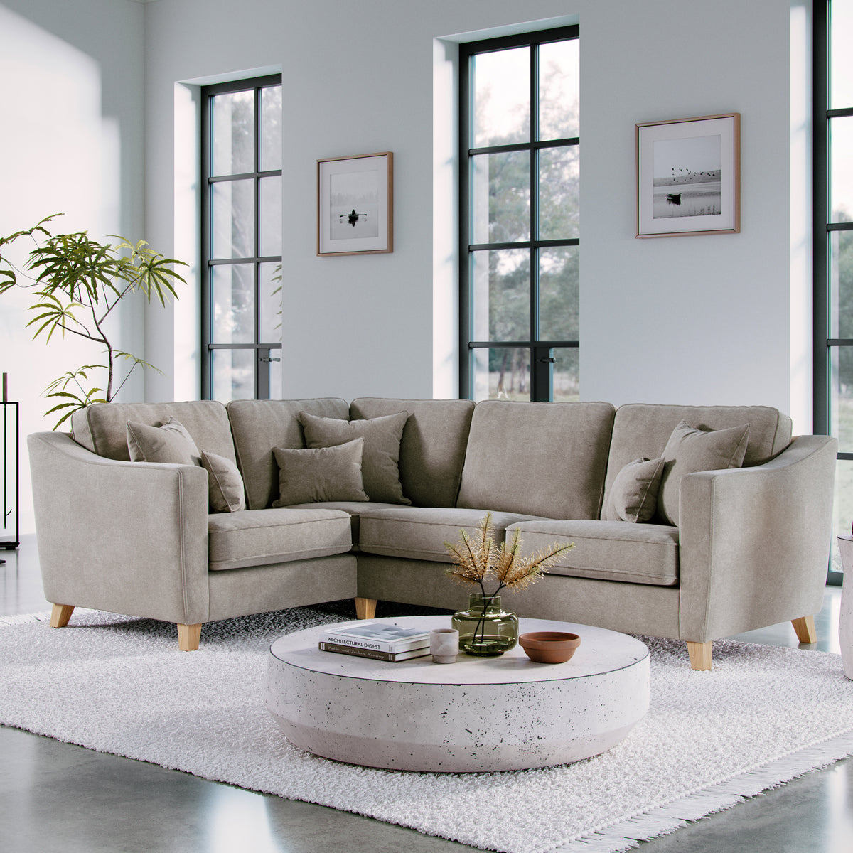 Claridge Soft Chenille RH Corner Sofa Linen Life1 from Roseland Furniture