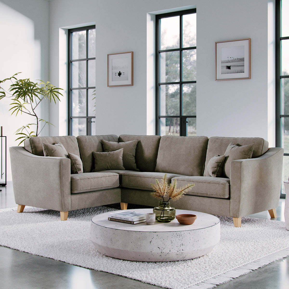 Claridge Soft Chenille RH Corner Sofa Beige Life1 from Roseland Furniture