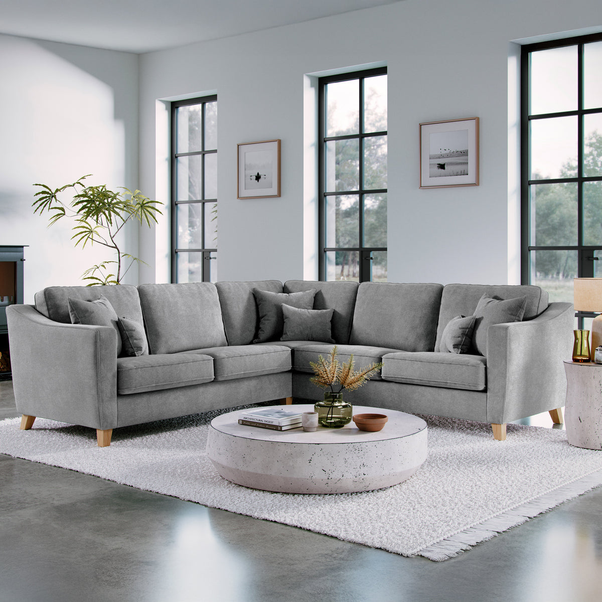 Claridge Soft Chenille Corner Sofa Steel Life1 from Roseland Furniture