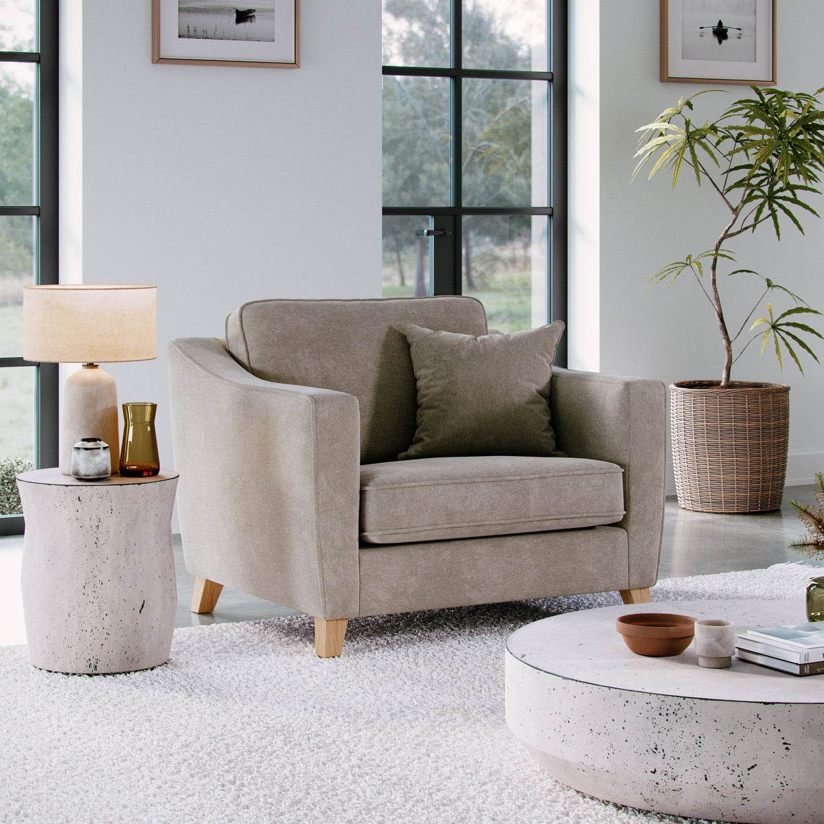 Claridge Soft Chenille Snuggle Chair Linen Life1 from Roseland Furniture