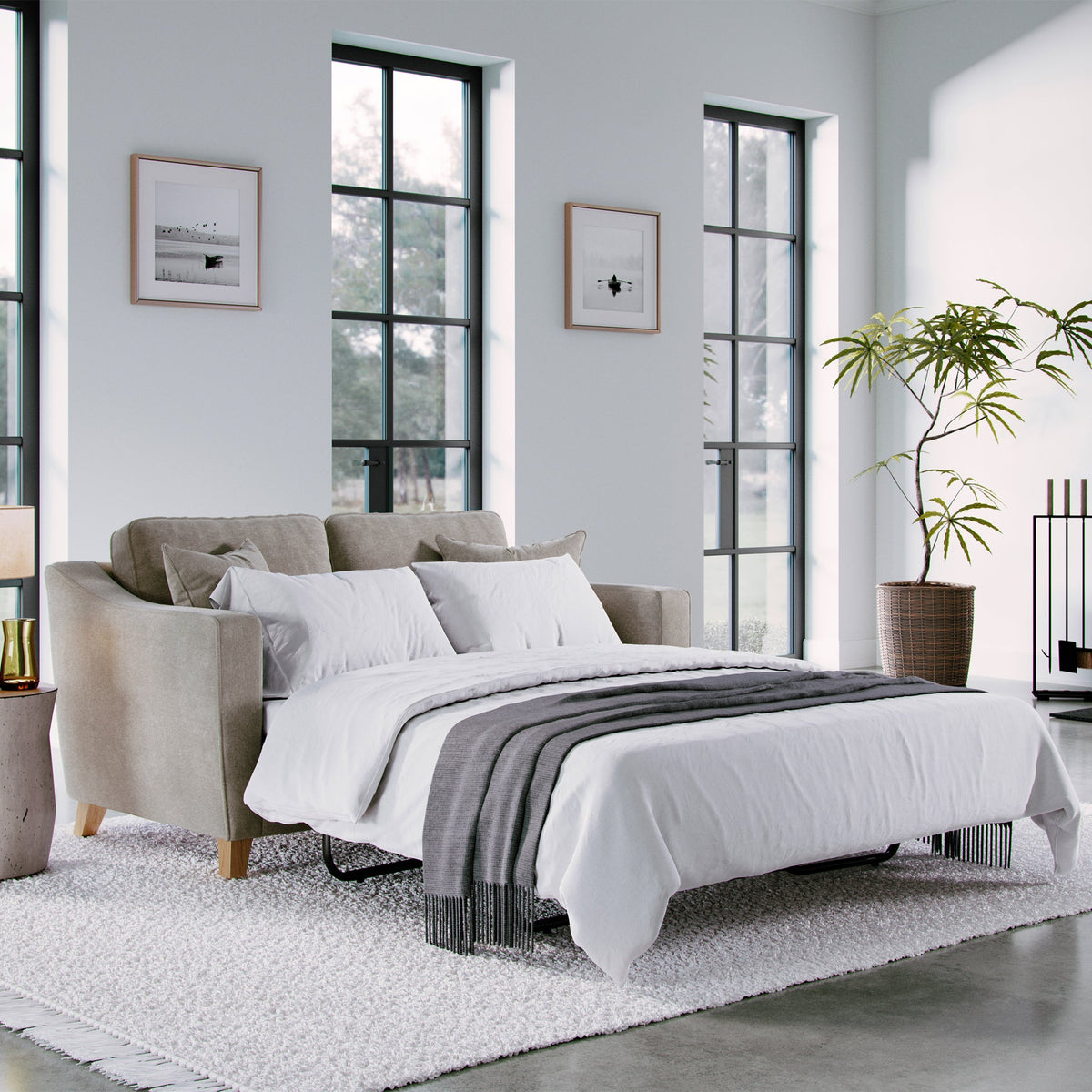 Claridge Soft Chenille 2 Seater Sofabed Linen Life1 from Roseland Furniture