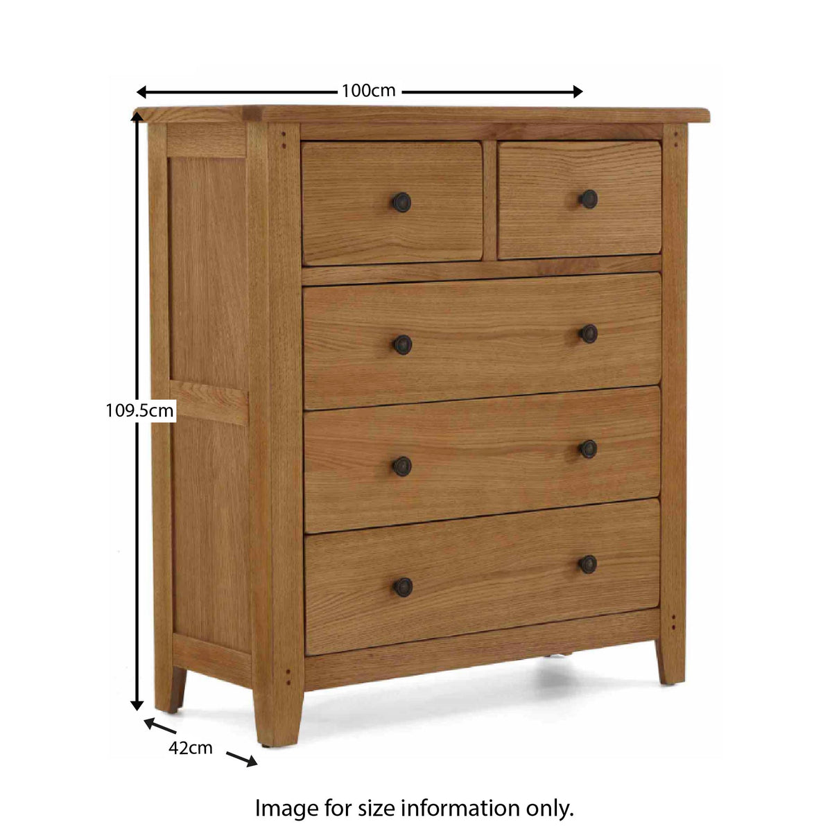 Size - Broadway Oak 2 Over 3 Drawer Chest