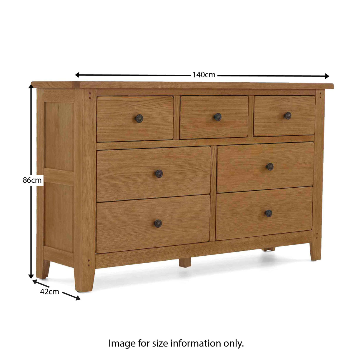 Size guide - Broadway Oak 3 Over 4 Drawer Chest