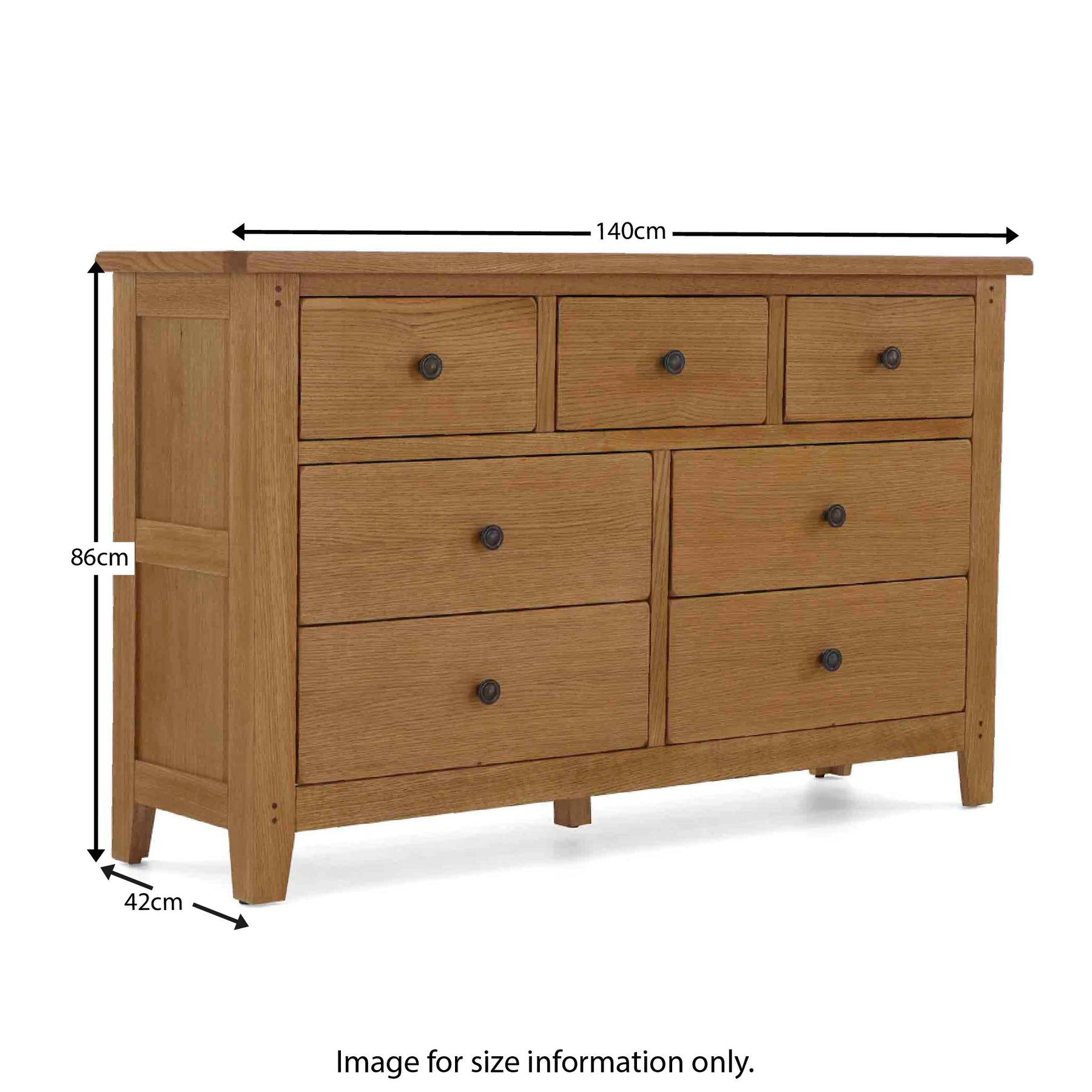 Size guide - Broadway Oak 3 Over 4 Drawer Chest