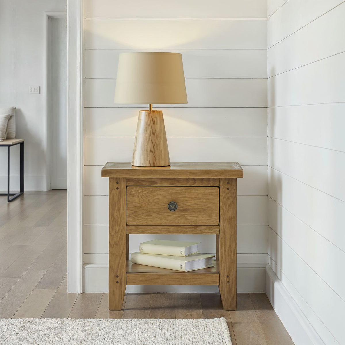 Broadway Oak Lamp Table with Drawer from Roseland Furniture