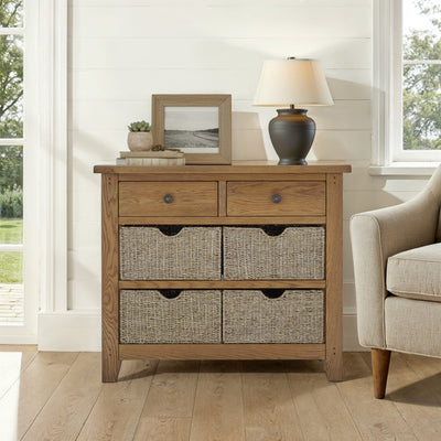 Broadway Oak Console Table with Baskets