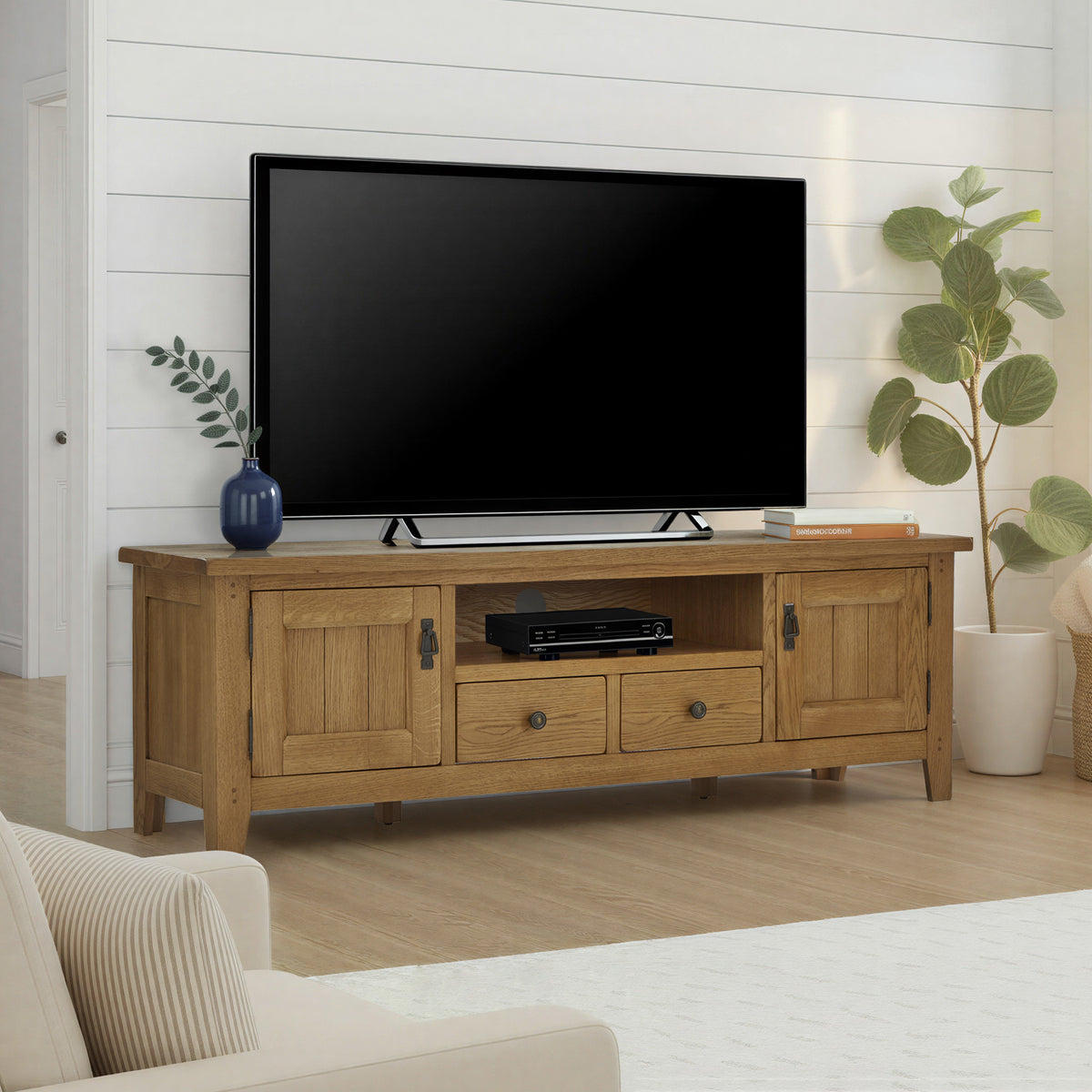 Broadway Oak 180cm Large TV Unit from Roseland Furniture
