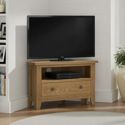 Broadway Oak Corner TV Unit with Drawer