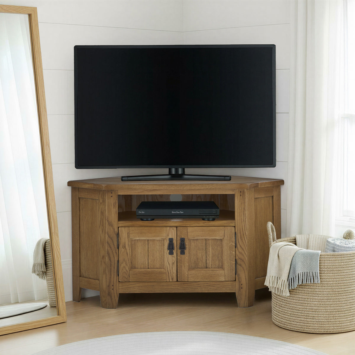 Broadway Oak Corner TV Unit with Door from Roseland Furniture