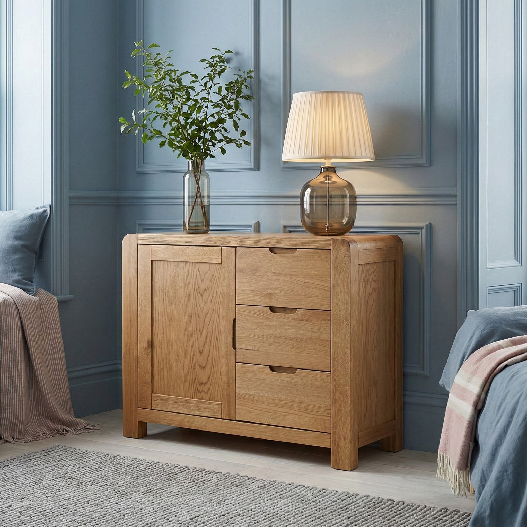 Harvey Chunky Oak Small Sideboard | 1 Door 3 Drawer Cabinet