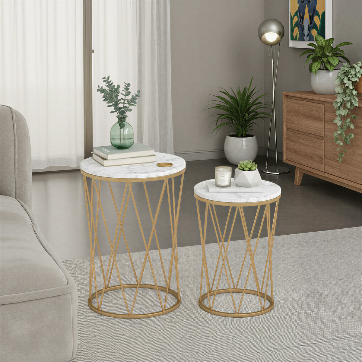 Olsen Marble Topped Gold Framed Side Tables from Roseland Furniture
