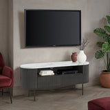 Milo Matt Black Mango & Marble Fluted TV Media Unit by Roseland Furniture