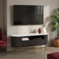 Milo Matt Black Mango & Marble Fluted TV Media Unit by Roseland Furniture
