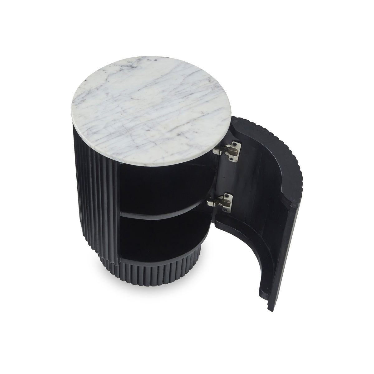Milo Mango Marble Fluted Side Table with Door from Roseland Furniture