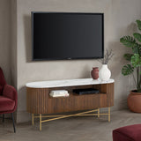 Milo Walnut Brown Mango & Marble Fluted TV Media Unit by Roseland Furniture