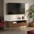 Milo Walnut Brown Mango & Marble Fluted TV Media Unit by Roseland Furniture