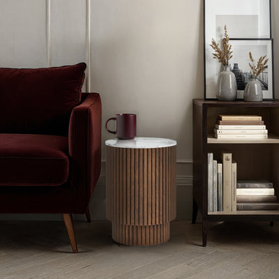 Milo Mango & Marble Fluted Side Table with Door