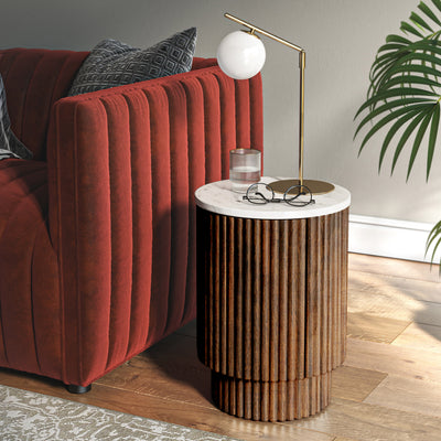 Milo Mango & Marble Fluted Side Table with Door