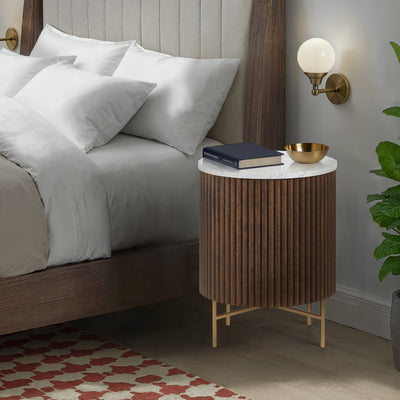 Milo Mango & Marble Round Fluted Bedside Table