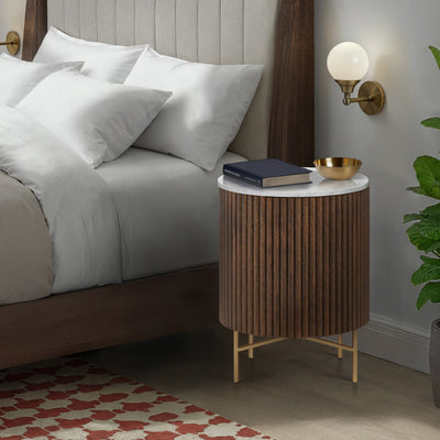 Milo Mango & Marble Round Fluted Bedside Table