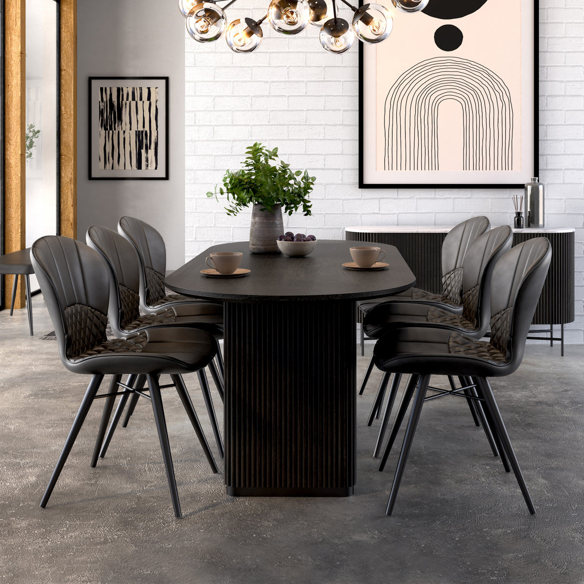 Milo Mango 200cm Black Fluted Dining Table for Dining Room