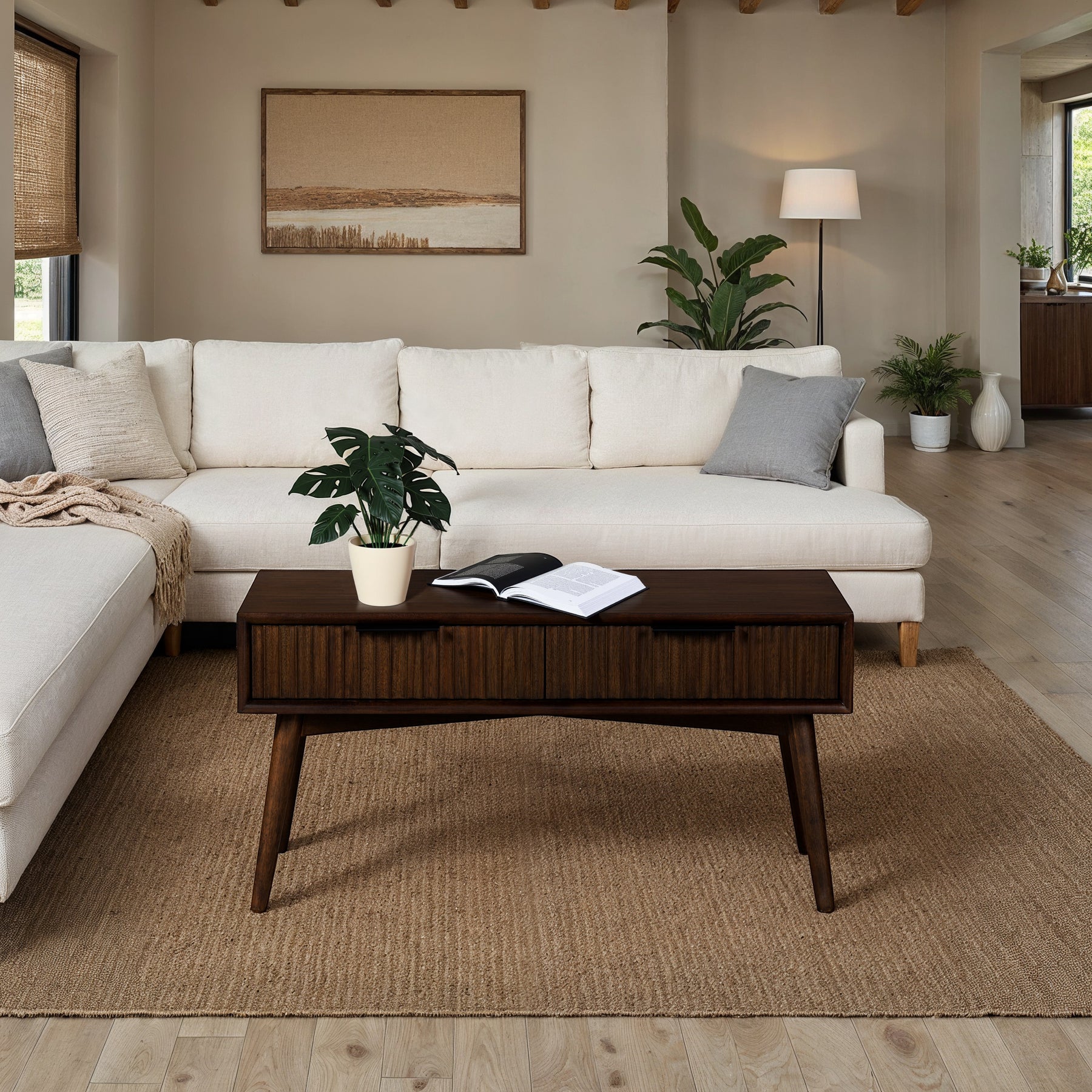 Oskar 2 Drawer Grooved Coffee Table from Roseland Furniture