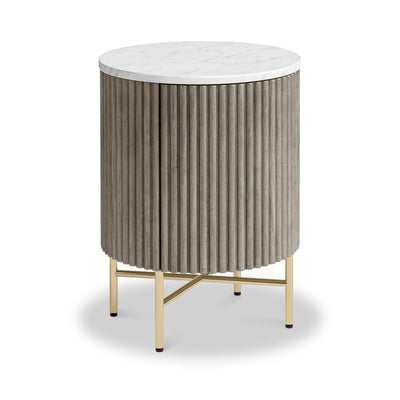 Amelie Grey Fluted Round Bedside Table