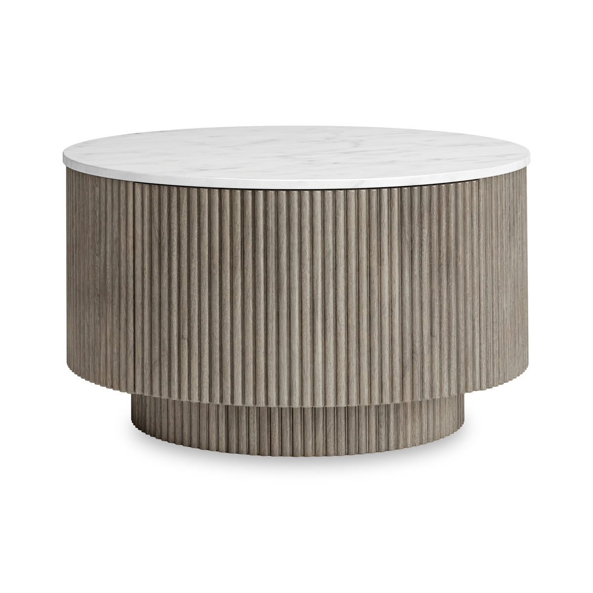 Fluted Rounded Table Amelie Grey Round Fluted Mango & Marble 80cm Coffee Table | Roseland