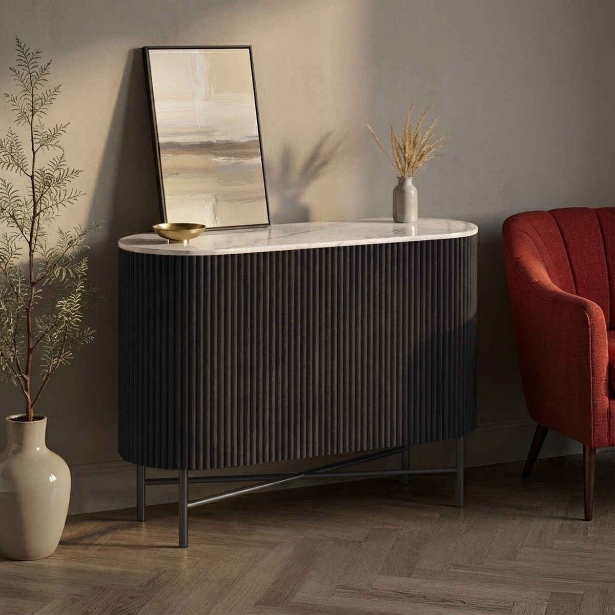Milo Black Fluted Small Sideboard from Roseland Furniture