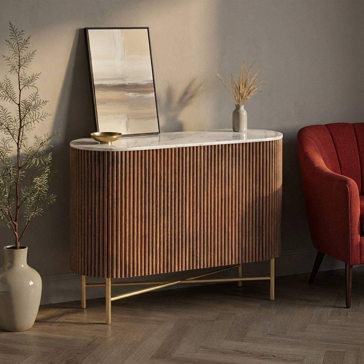 Milo Walnut Fluted Small Sideboard from Roseland Furniture