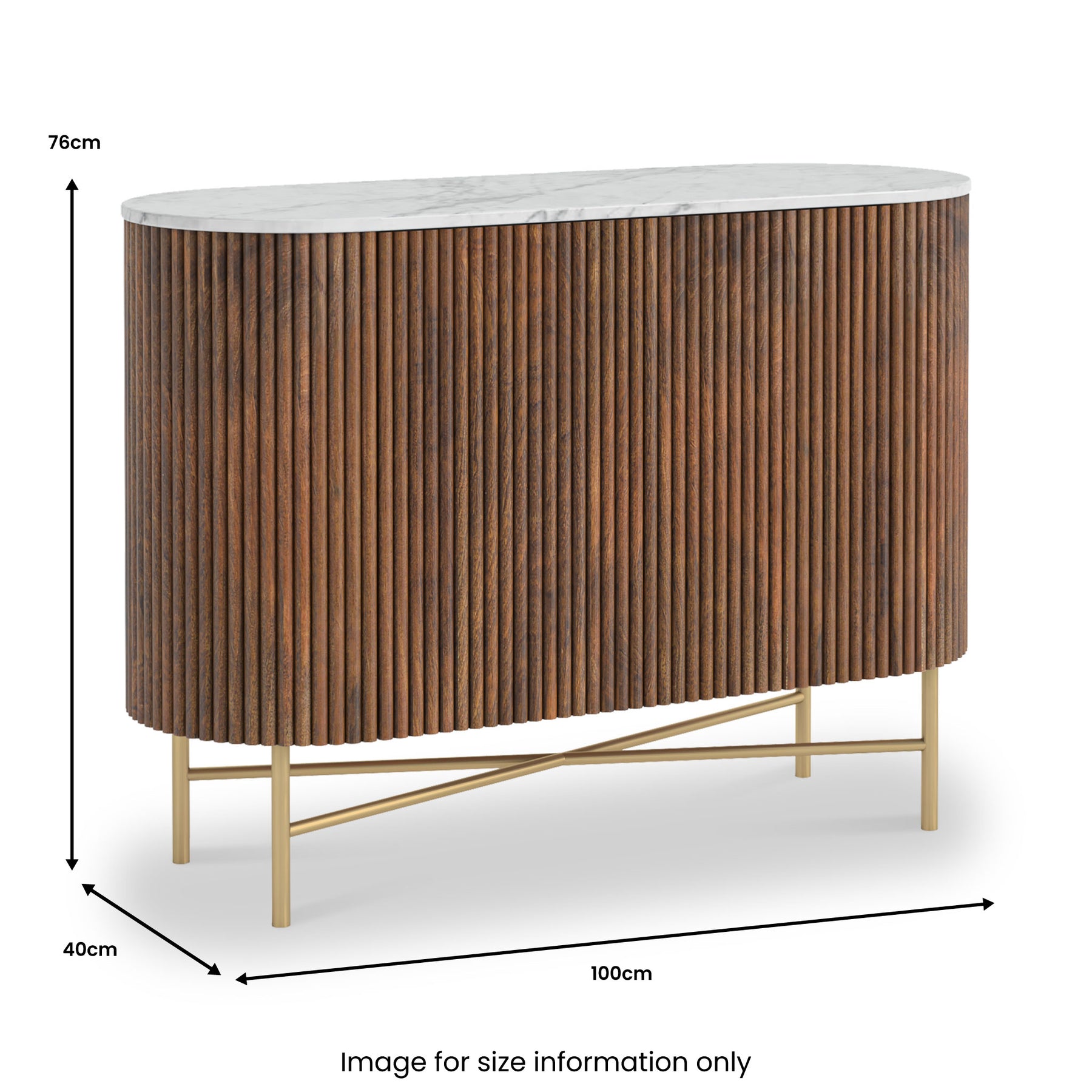 Milo Walnut Fluted Small Sideboard from Roseland Furniture - size guide