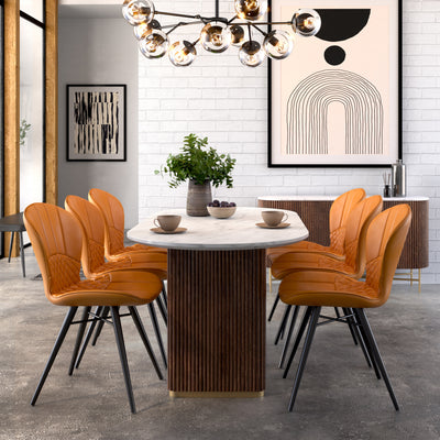 Milo 180cm Mango & Marble Fluted Oval Dining Table